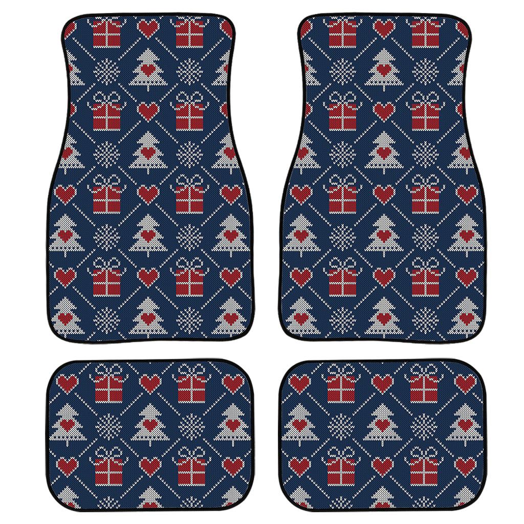 Christmas Gift Knitted Pattern Print Front And Back Car Floor Mats, Front Car Mat