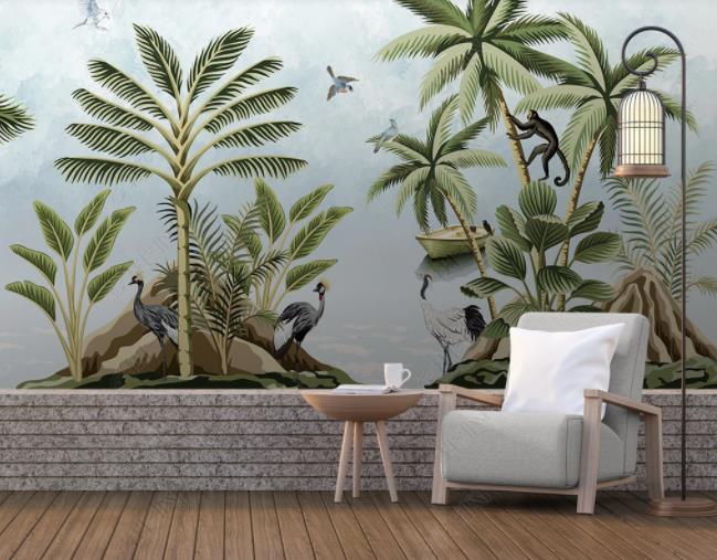 3D Northern Europe Hand-Painted Tropics Rain Forest Plant Animal Wall Mural Wallpaper Sww1952