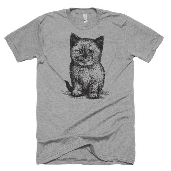 Kitten T Shirt Cat Lover Tee Kitty Tee Shirt Kitten Cat Shirt Unisex American Apparel T Shirt Item 1044 Gray Ink