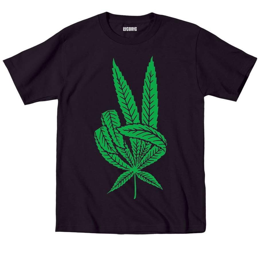 Pot Plant Peace Hand Sign Funny Recreational Smoke Humor Novelty Men’S Fashion T-Shirt