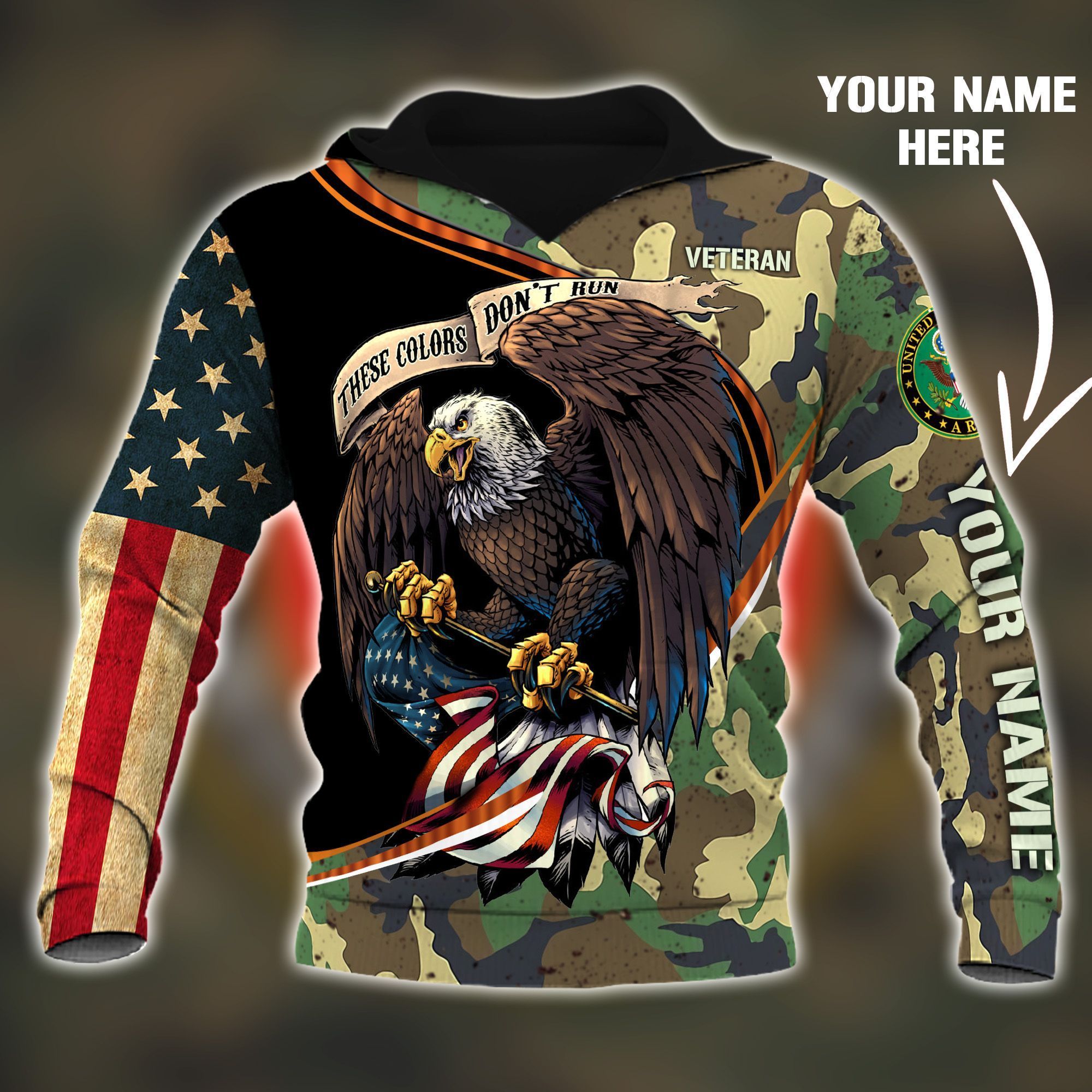 U.S ARMY 3D HOODIE CUSTOMIZED NAME PA