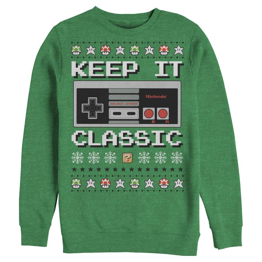 Nintendo Men’s Ugly Christmas NES Classic Controller  Sweatshirt Red