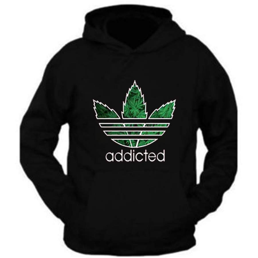 Addicted Weed Leaf Hoodie Sweatshirt S – 5XL Black