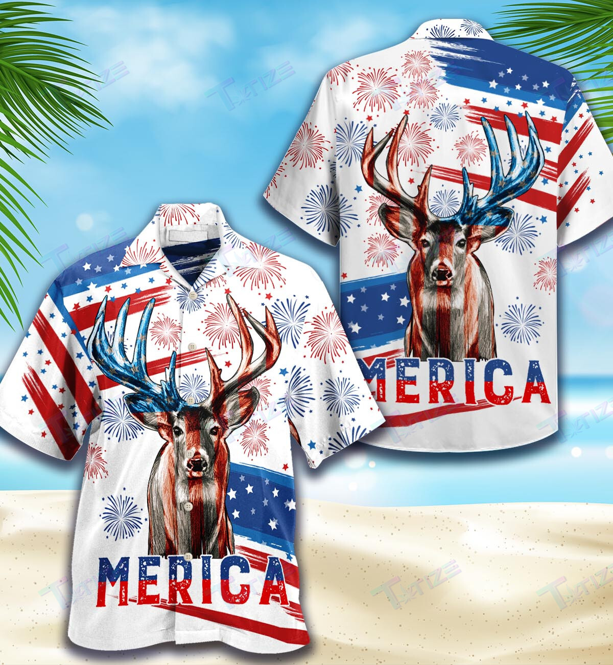 Deer Hunting Flag All Over Printed Hawaii Shirt Size S Ha78903