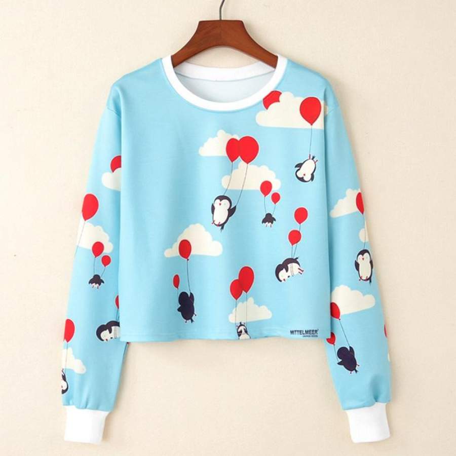 MITTELMEER 2018 bts Harajuku Sweatshirt Woman girls crop top Cartoon Hamburgers Animal fruit printing short Sweatshirt Hooded