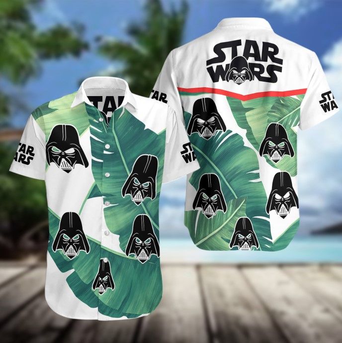 Sw Hawaiian Shirt Darth Vader Heads Silhouette Pattern Tropical White Aloha Ha75878