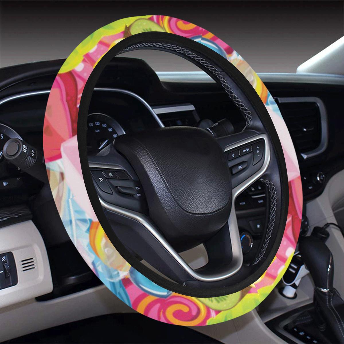 Candy Pattern Print Design Ca01 Steering Wheel Cover With Elastic Edge