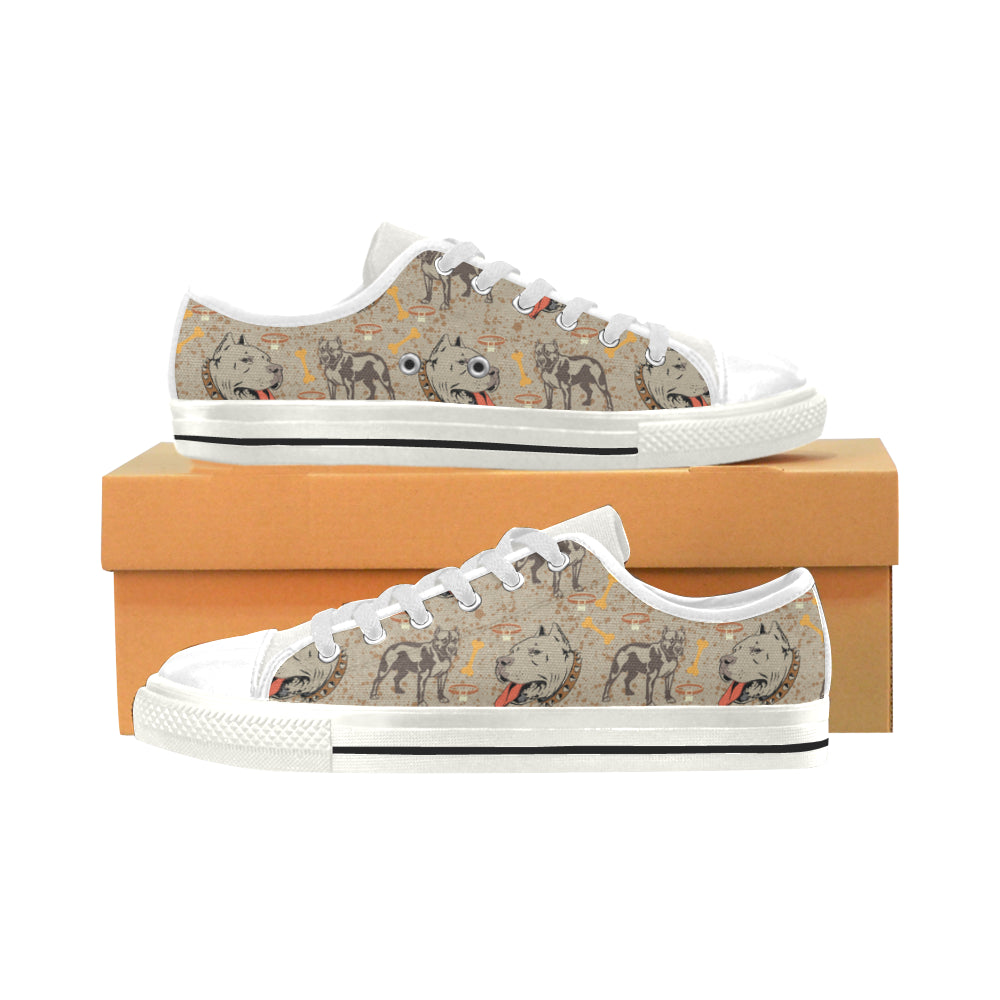 Pitbull Pattern White Low Top Canvas Shoes for Kid