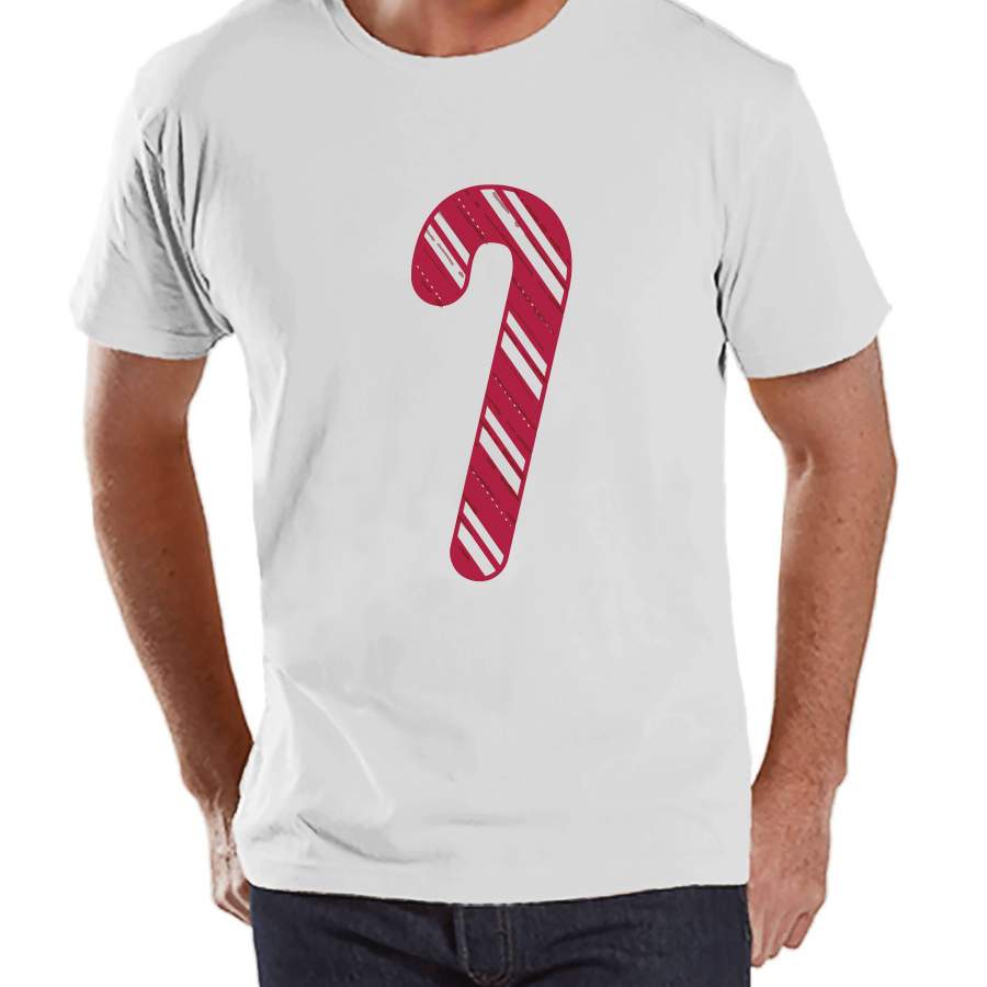 Men’s Christmas Shirt – Candy Cane Shirt – Christmas Present Idea for Him – Family Christmas Pajamas – White T-shirt – Christmas Gift Idea