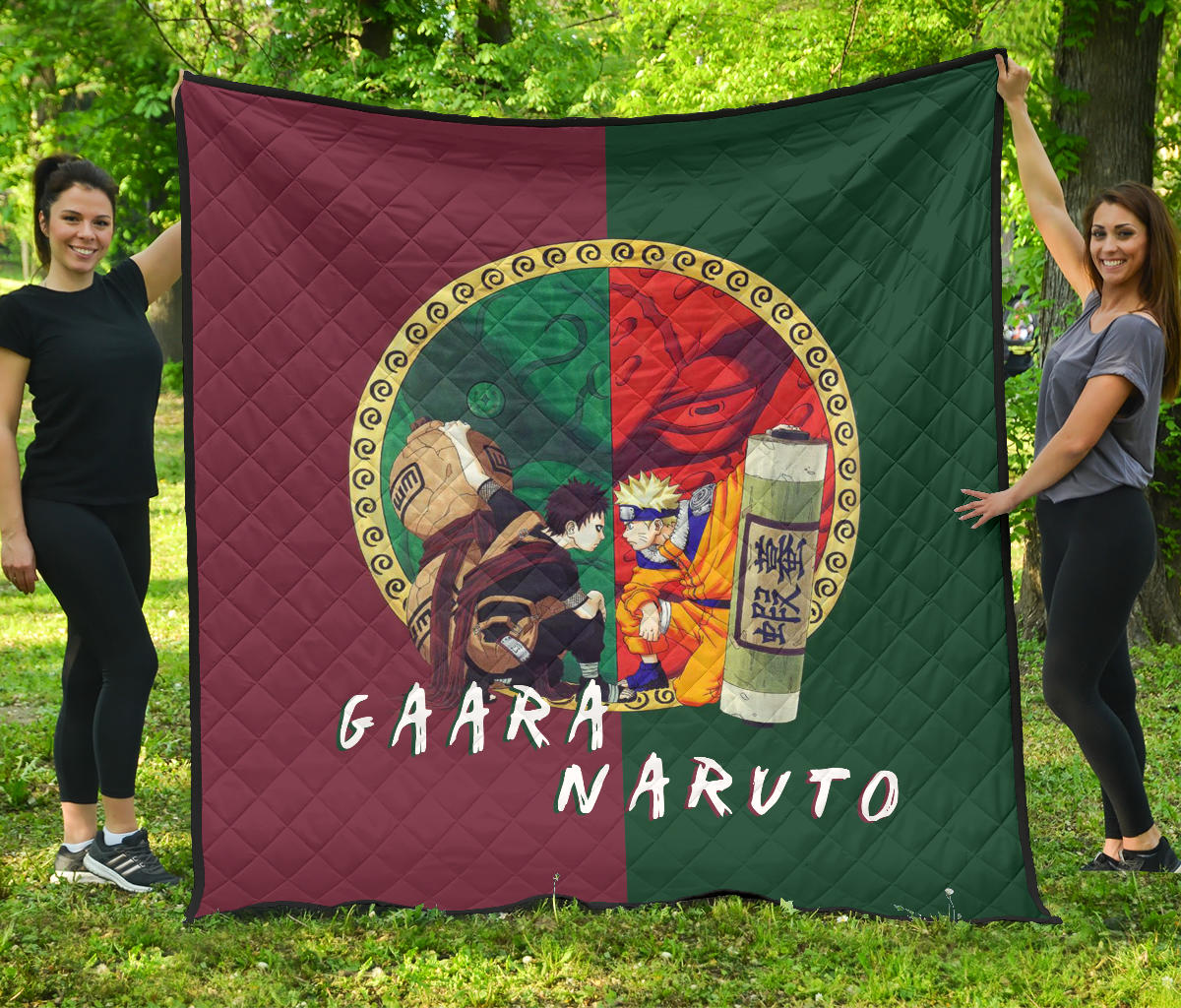 Naruto Anime Premium Quilt – Little Gaara And Naruto With Shukaku And Gamabunta First Fighting Quilt Blanket