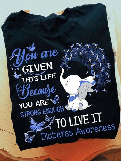 Blue Ribbon Dandelion Elephant Strong Enought To Live Diabetes Awareness Graphic Unisex T Shirt, Sweatshirt, Hoodie Size S – 5Xl