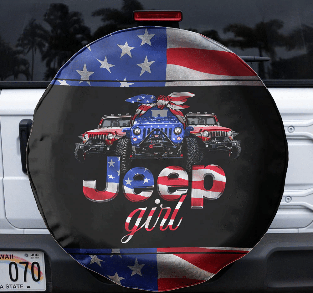 Jp Girl Usa Flag Independence Day Spare Tire Cover