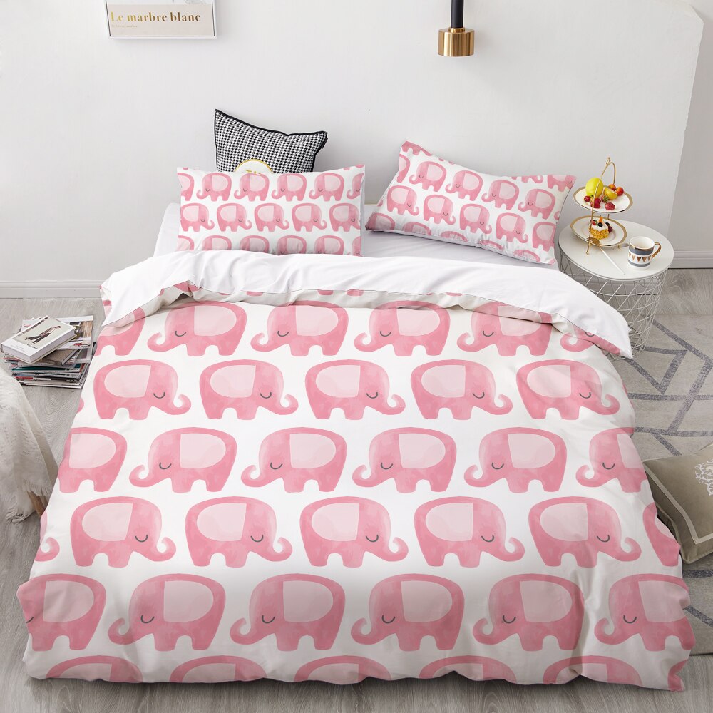 3D Cartoon Kids Bedding Set For Children/Baby,Custom/King Duvet Cover Set,/Blanket Cover Set,Pink Elephant Bedclothes