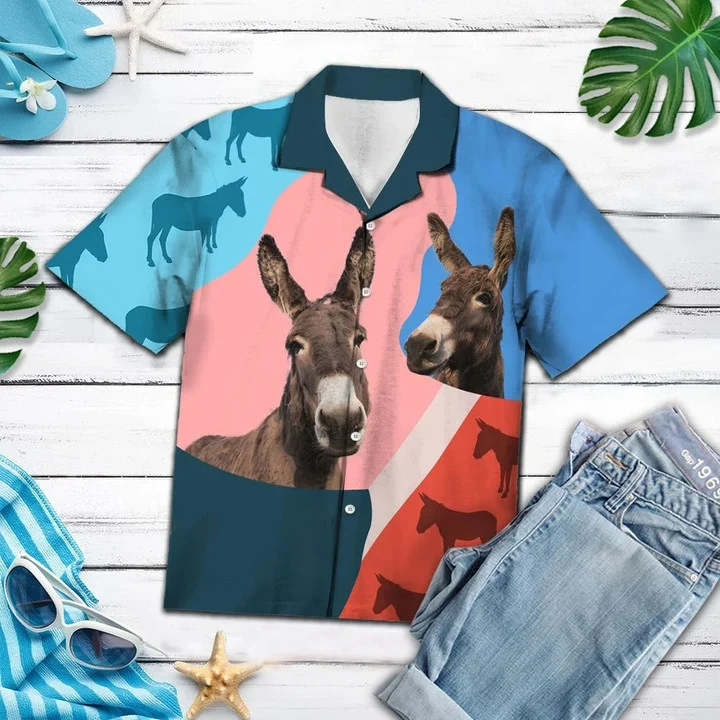 Pink And Blue Geometric With Donkey Hawaii Shirt Ha64618