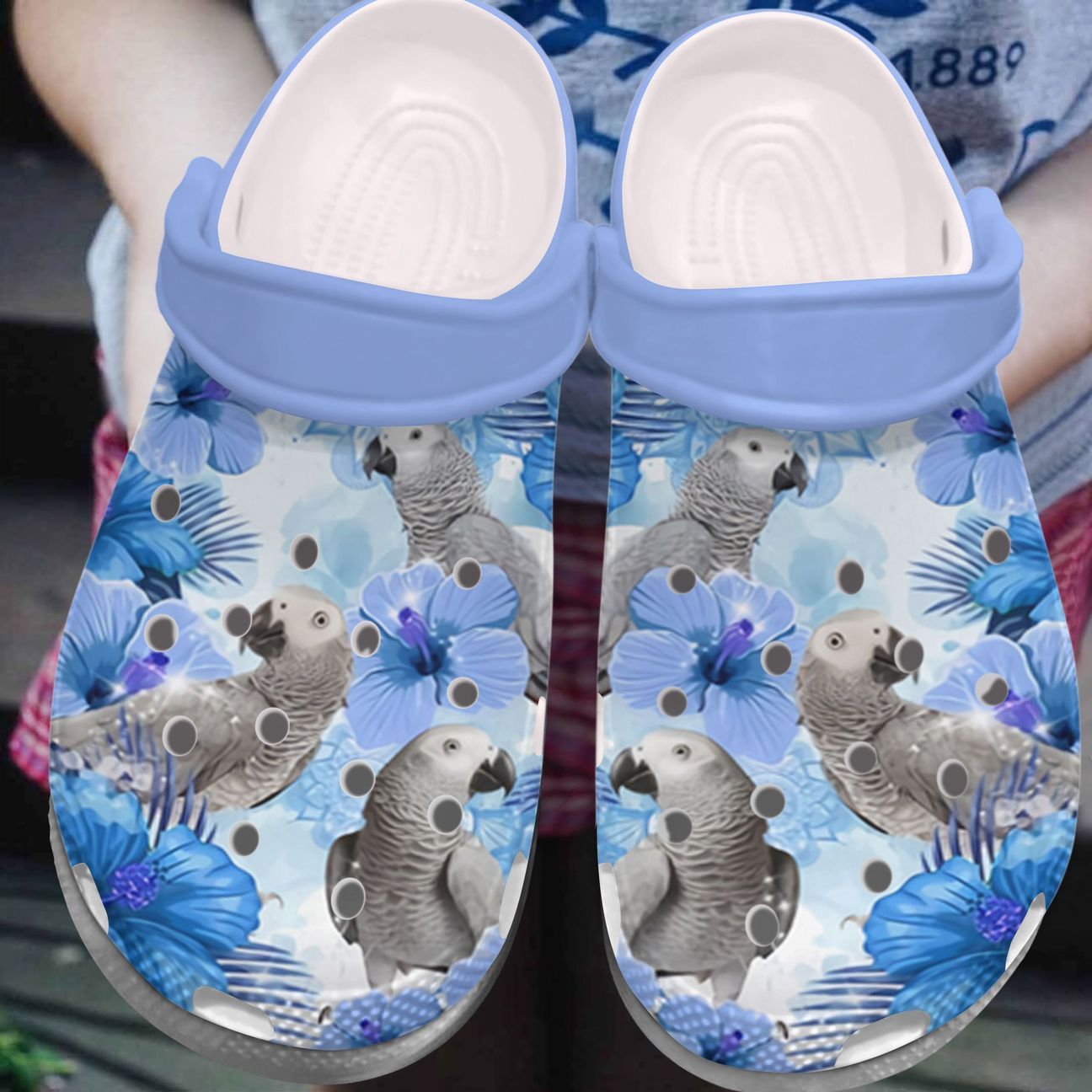 Parrot Personalized Clog, Custom Name, Text, Color, Number Fashion Style For Women, Men, Kid, Print 3D Blue Flower Parrots