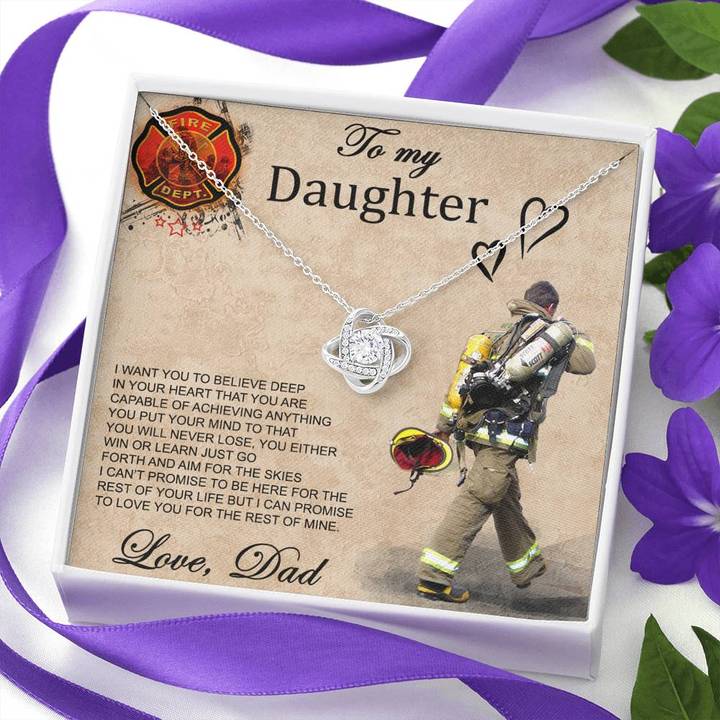 Firefighter’S Daughter Love You For The Rest Of Mine Love Knot Necklace Love, Dad