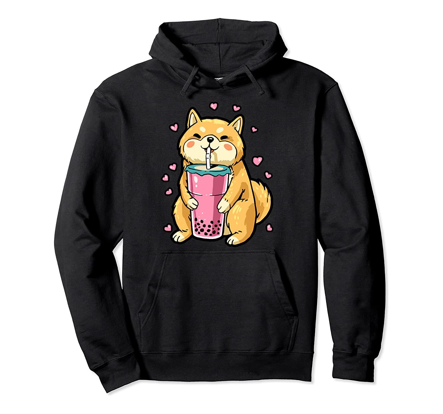 Shiba Inu Dog Drinking Bubble Tea Shiba Puppy Men Women Kids Pullover Hoodie, T-Shirt, Sweatshirt