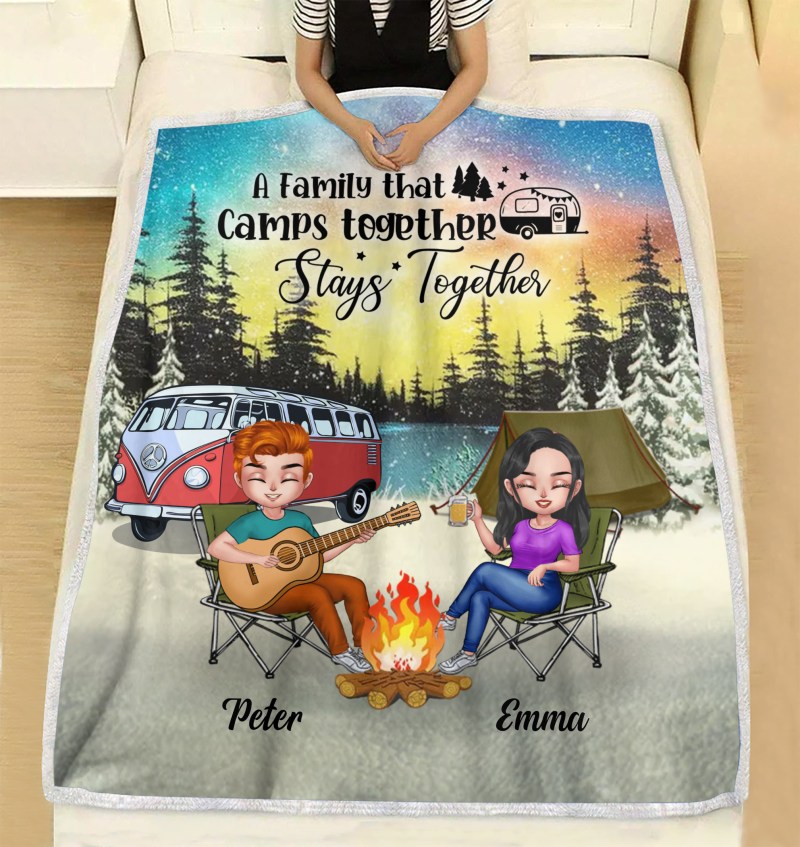 Personalized Custom Camping Couple Xmas Blanket, Christmas Gift For Couple/ Camping Lover, Husband And Wife Camping Partners For Life