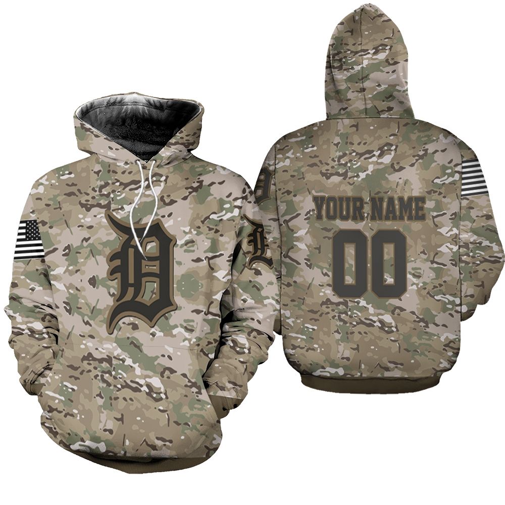 Detroit Tigers Camouflage Veteran Personalized Olive Hoodie