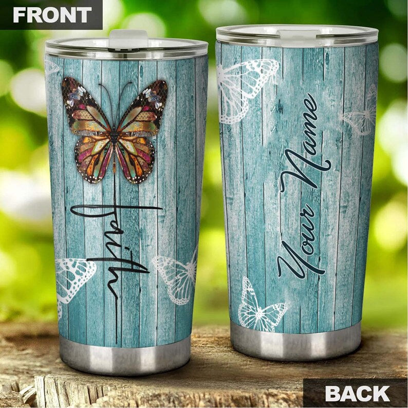 Faith Butterfly Hope Make All Things Work Personalized Tumbler-Jesus Gift -Birthday Christmas Gift For Jesus Lover Catholic Christians