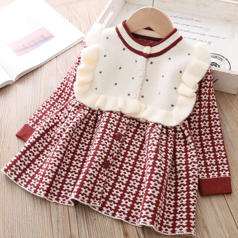 Sweet Winter Autumn Girls Princess Kids Children Baby Infants Knitting Dress Ruffles Long Sleeve Knit Knitwear Dresses S9483 alx