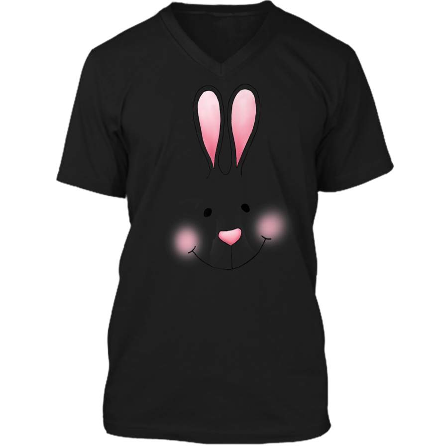 Bunny Face Cute Easter T-Shirt Mens Printed V-Neck T