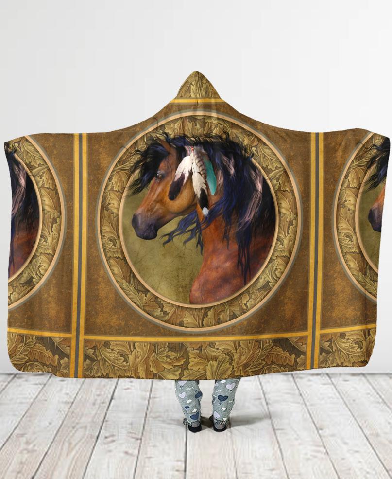 Welcomenative Horse Feather Hooded Blanket, All Over Print, Native American