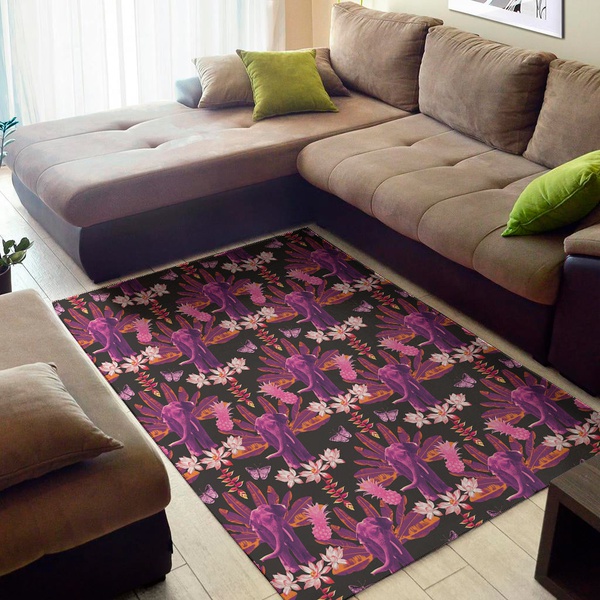 Purple Tropical Elephant Pattern Print Area Rug