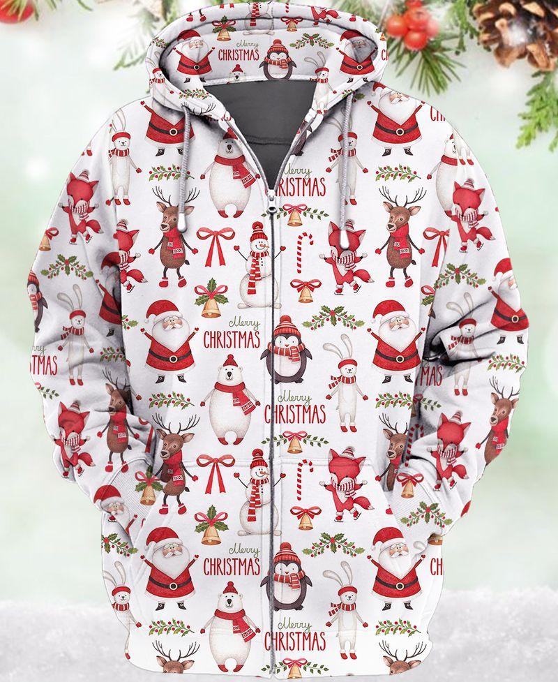 Snowman Reindeer 3D Gift For Christmas Holiday 3D Zipper Hoodie