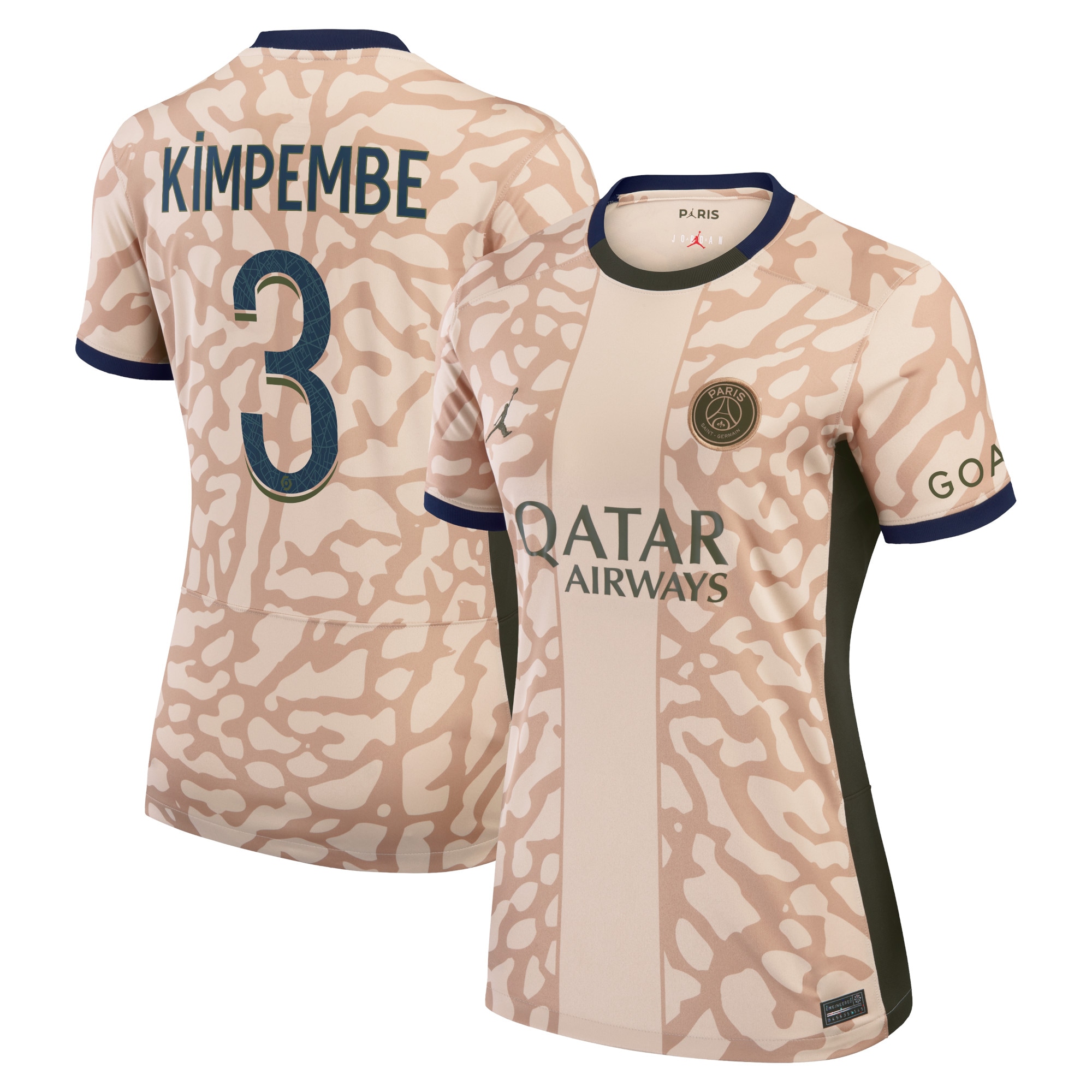 Presnel Kimpembe Paris Saint-Germain Jordan Brand Women's 2023/24 Fourth Stadium Replica Player Jersey  Tan