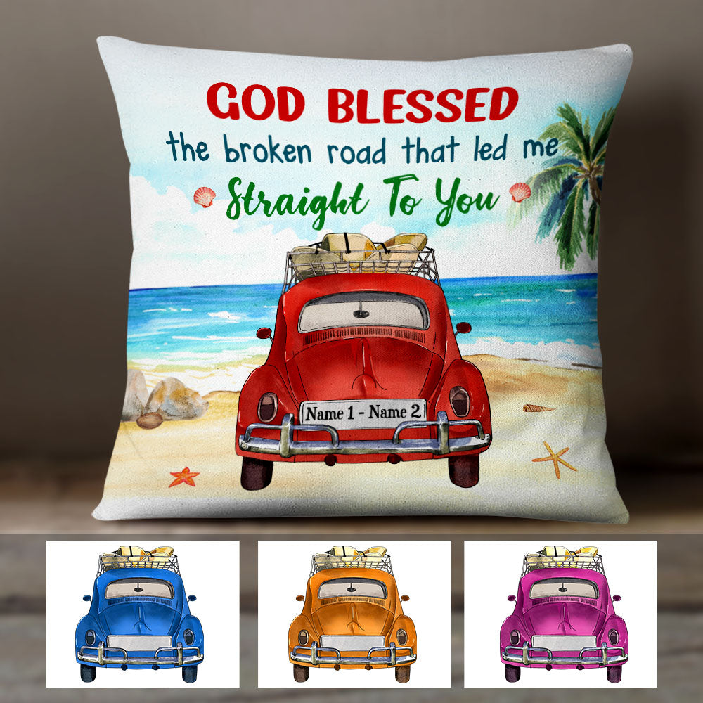 Personalized Summer Beach Couple Bug Car Pillow Jn107 87O47 (Insert Included)