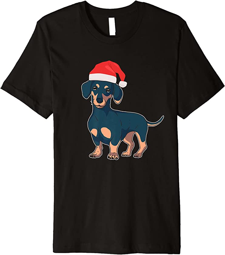 Dachshund Weiner Dog Santa Hat Christmas Tree Weiner Puppy Premium T-Shirt