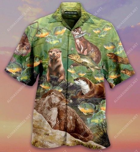 A Busy Fishing Day Of Otter Unisex Hawaiian Shirt