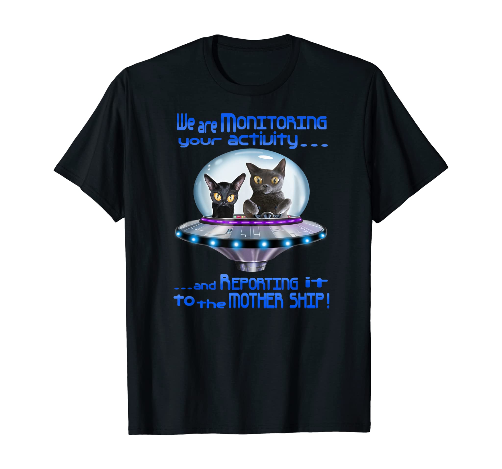 Funny flying saucer alien cats UFO T-shirt