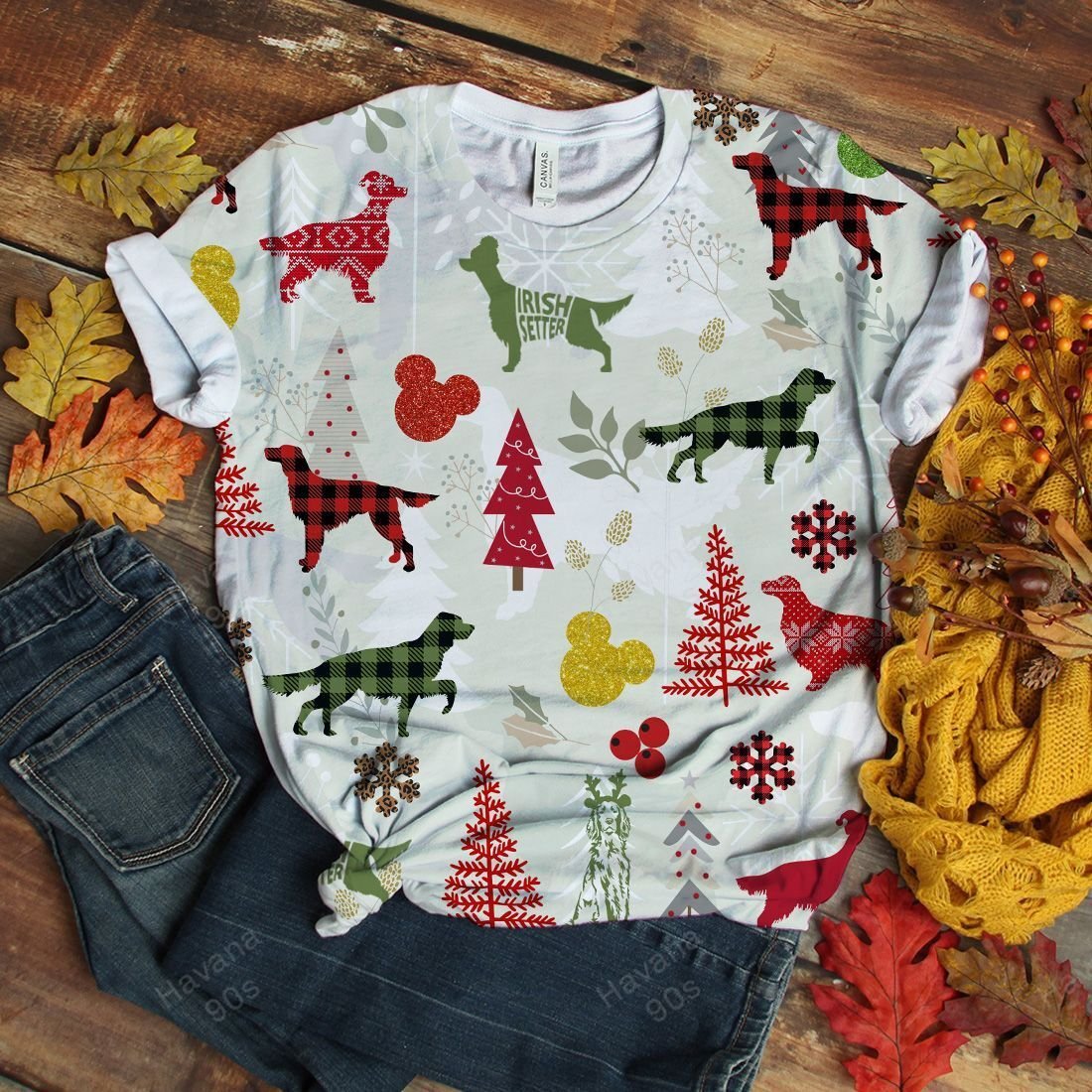 Irish Setter T-shirt Christmas Flannel V3