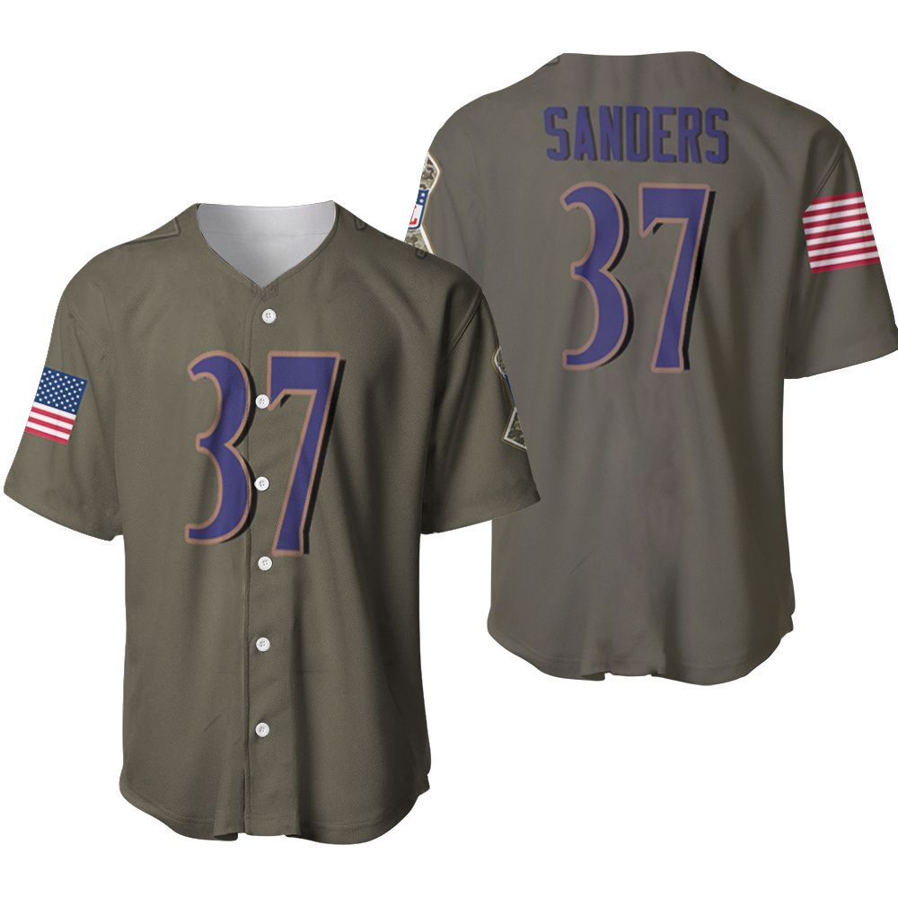 Baltimore Ravens Deion Sanders #37 NFL Deion Sanders Salute To Service Retired Player Olive 3D Designed Allover Gift For Ravens Fans Baseball Jersey