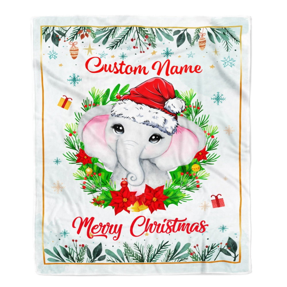 Personalized Baby Blankets With Name Christmas Elephant Custom Baby Blanket For Newborn Girls Boys Kids Birthday Christmas Customized Fleece Blanket