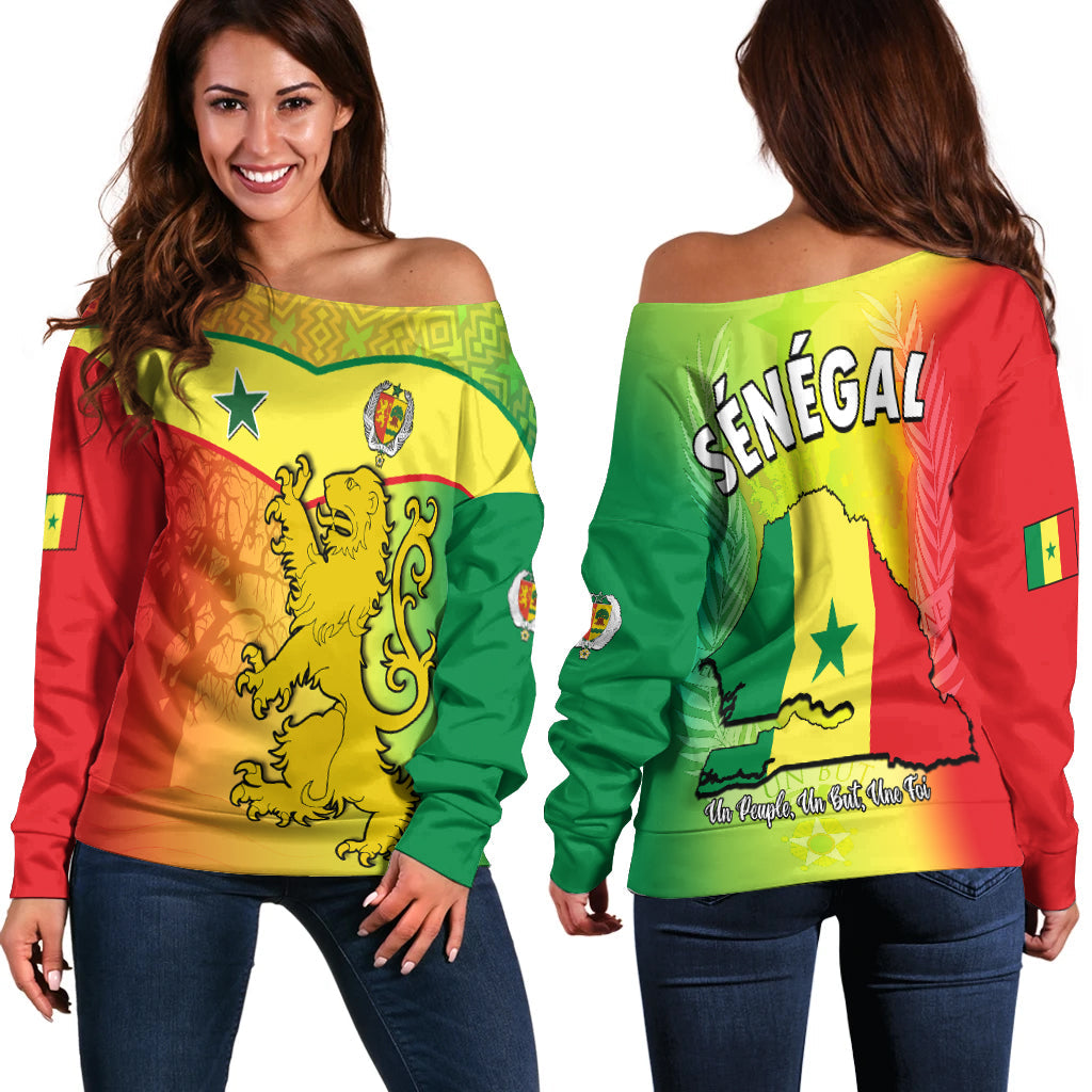 Senegal Off Shoulder Sweater Lion With Senegal Map Reggae Style Lt14