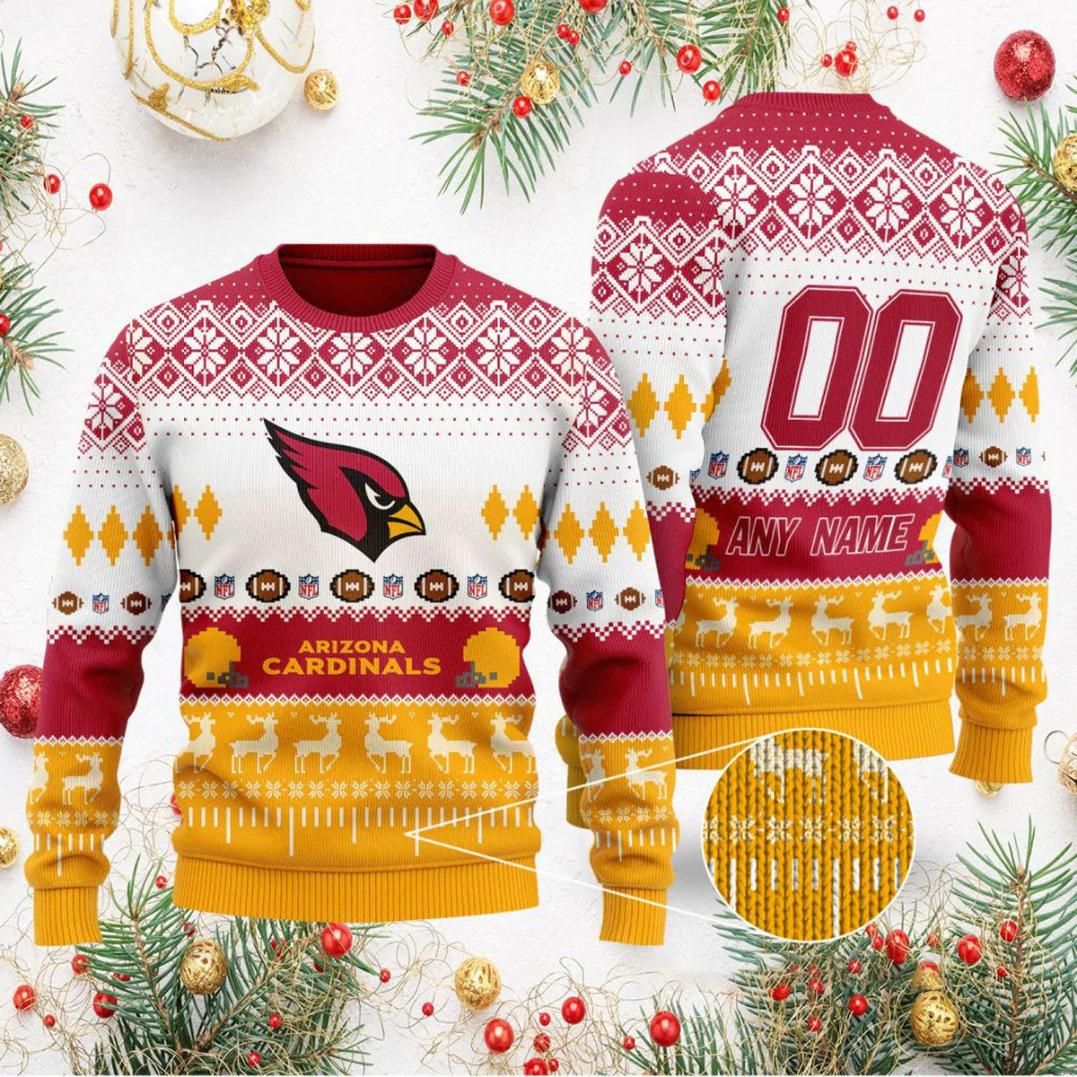 Arizona Cardinals Custom Name Number Gift For Fan Ugly Wool Sweater Christmas