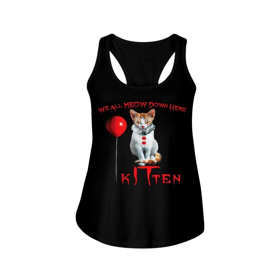 We All Meow Down Here Kitten- Clown Cat Ladies Flowy Tank