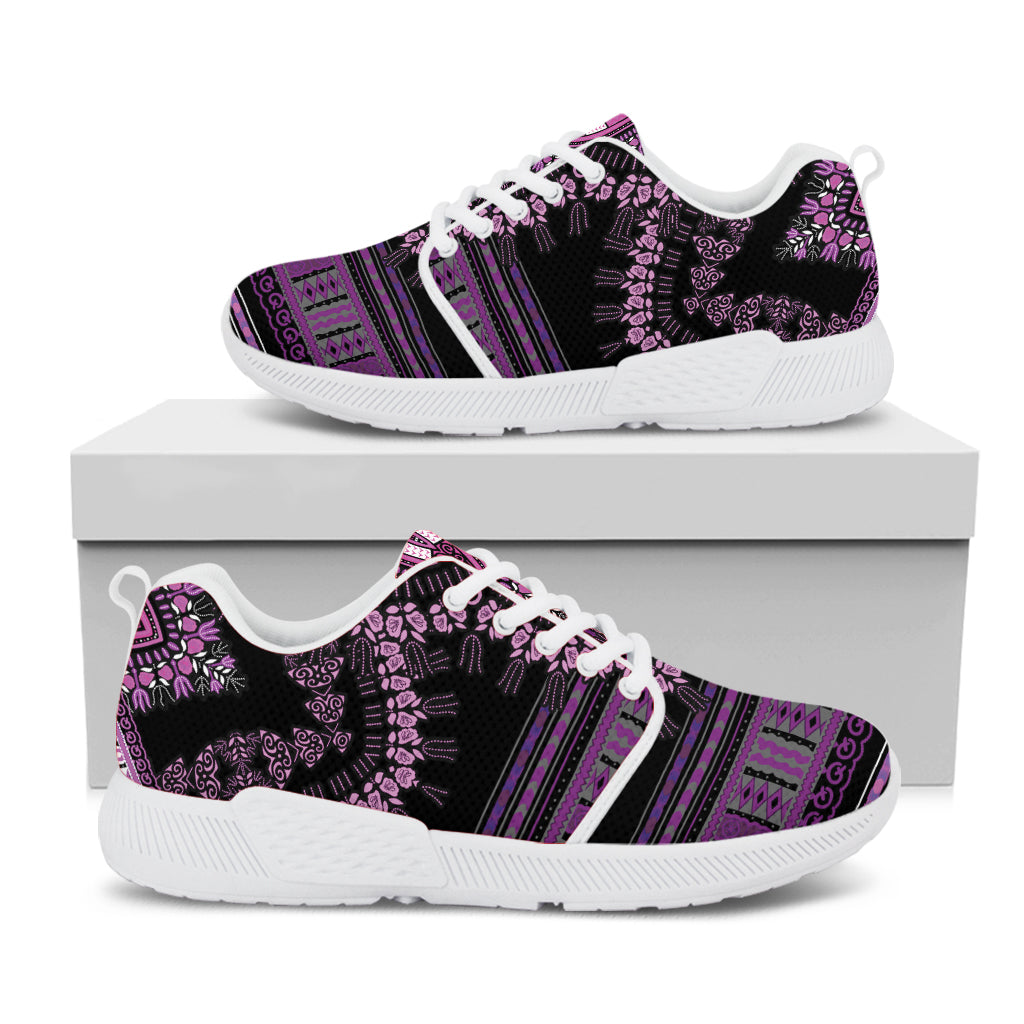 Purple And Black African Dashiki Print White Athletic Shoes