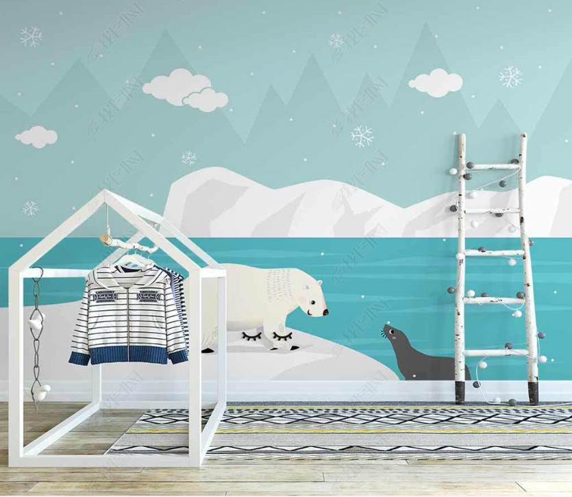 3D Cartoon Mountain Polar Bear Animal Wall Mural Wallpaper Lqh 48