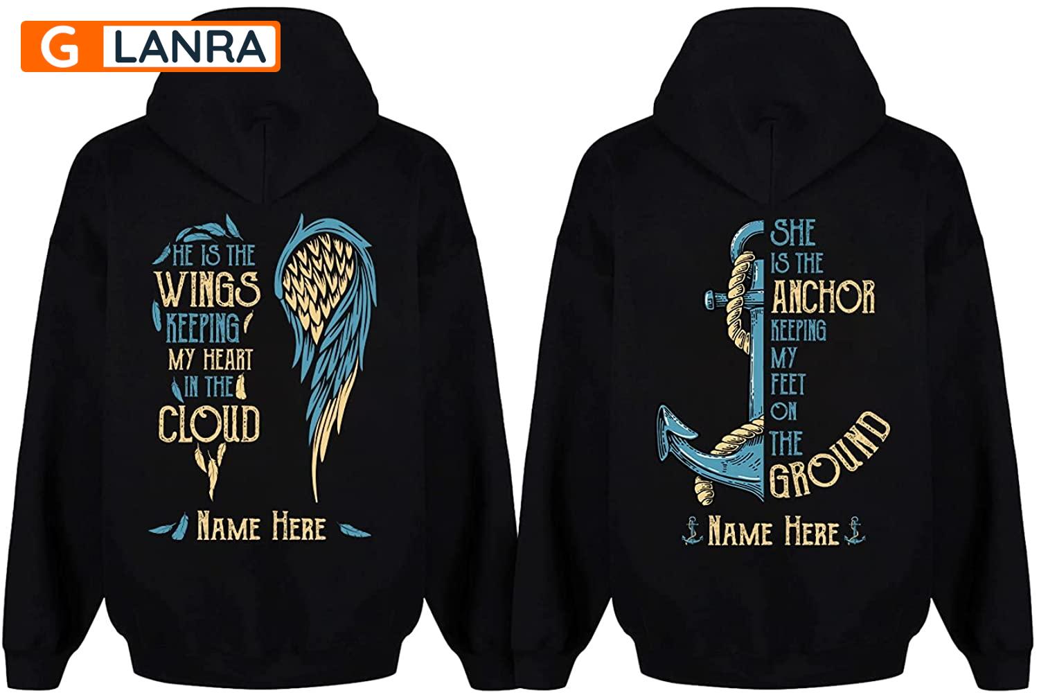 Personalized She Is The Anchor He Is The Wings Hoodie, Custom Anchor Wings Couple Hoodie, Couple Hoodie, Husband Wife Unisex Sweater, Sweatshirt