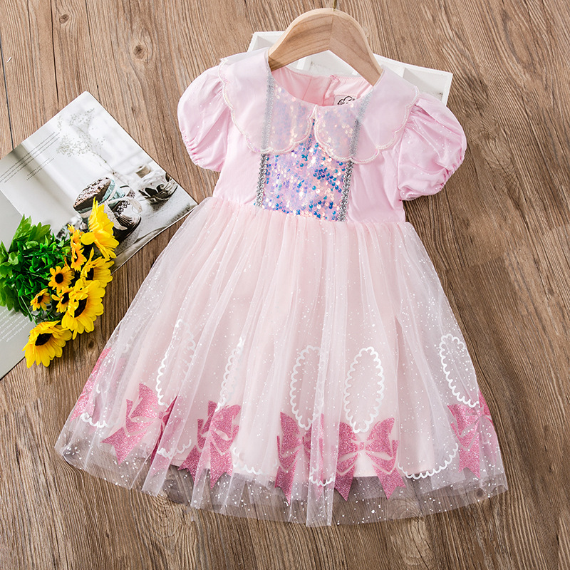 2022 Summer New Girl Birthday Dress Elsa Dress Lace Chiffon Sequined Tutu Skirt Elsa Princess Dress For Girls 4-12 Years Old alx