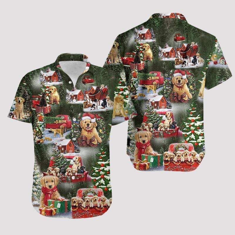 Get Here Hawaii Aloha Shirts Christmas With Golden Retriever Ha85635