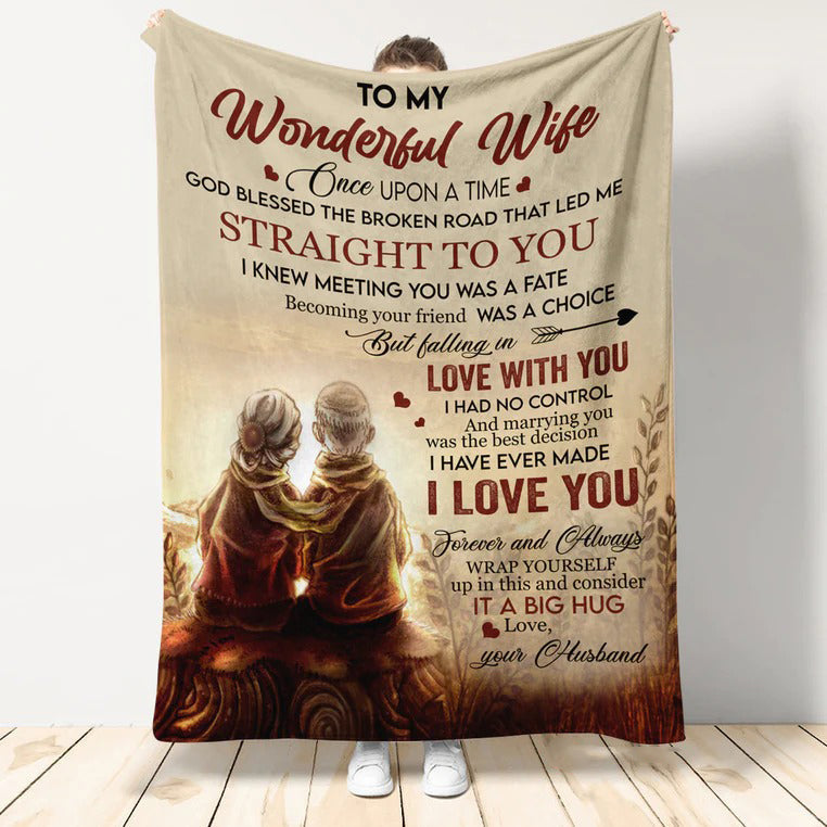 Gift For Wife Blanket, Old Couple To My Wonderful Wife Once Upon A Time Soft Warm Blanket, Best Gift From Husband To My Wife