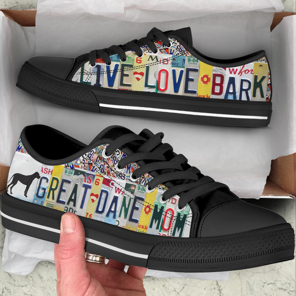 Great Dane Mom Low Top Shoes Live Love Bark License Plates Canvas Shoes – Best Shoes For Dog Lover, Best Gift For Dog Mom