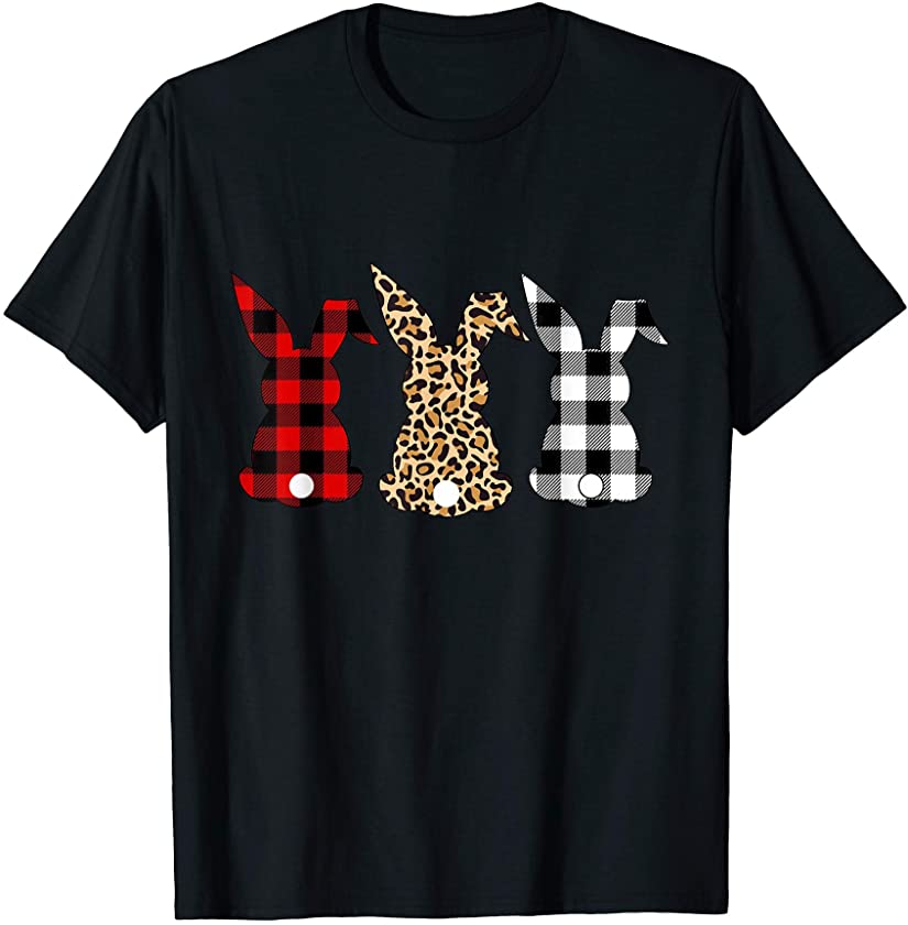 Bunny Rabbit Leopard Buffalo Plaid Easter Hunting Funny Gift T-Shirt