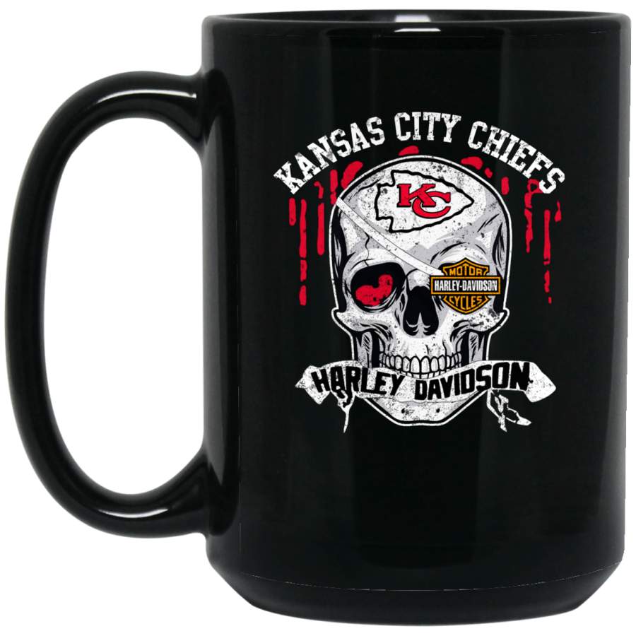 Kansas City Chiefs Harley Davidson Skull Big Black Mug