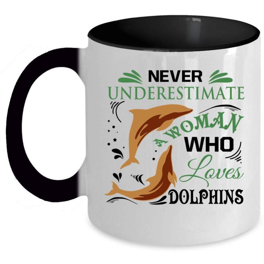 Lovely Animals Coffee Mug, A Woman Loves Dolphins Accent Mug